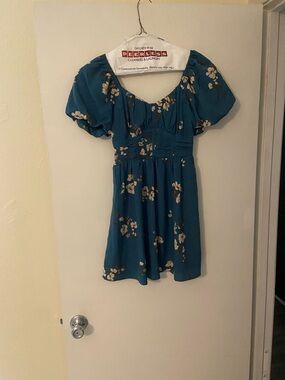 Inspired Hearts Teal and Cream Floral Dress